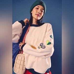 Free People Movement All Star Patch Pullover - Ivory Patch Combo Size Medium